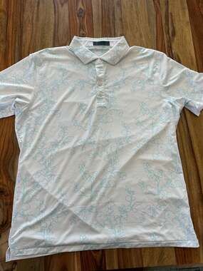 G/FORE Men's Floral Outline Golf Polo Shirt White/Blue Size L